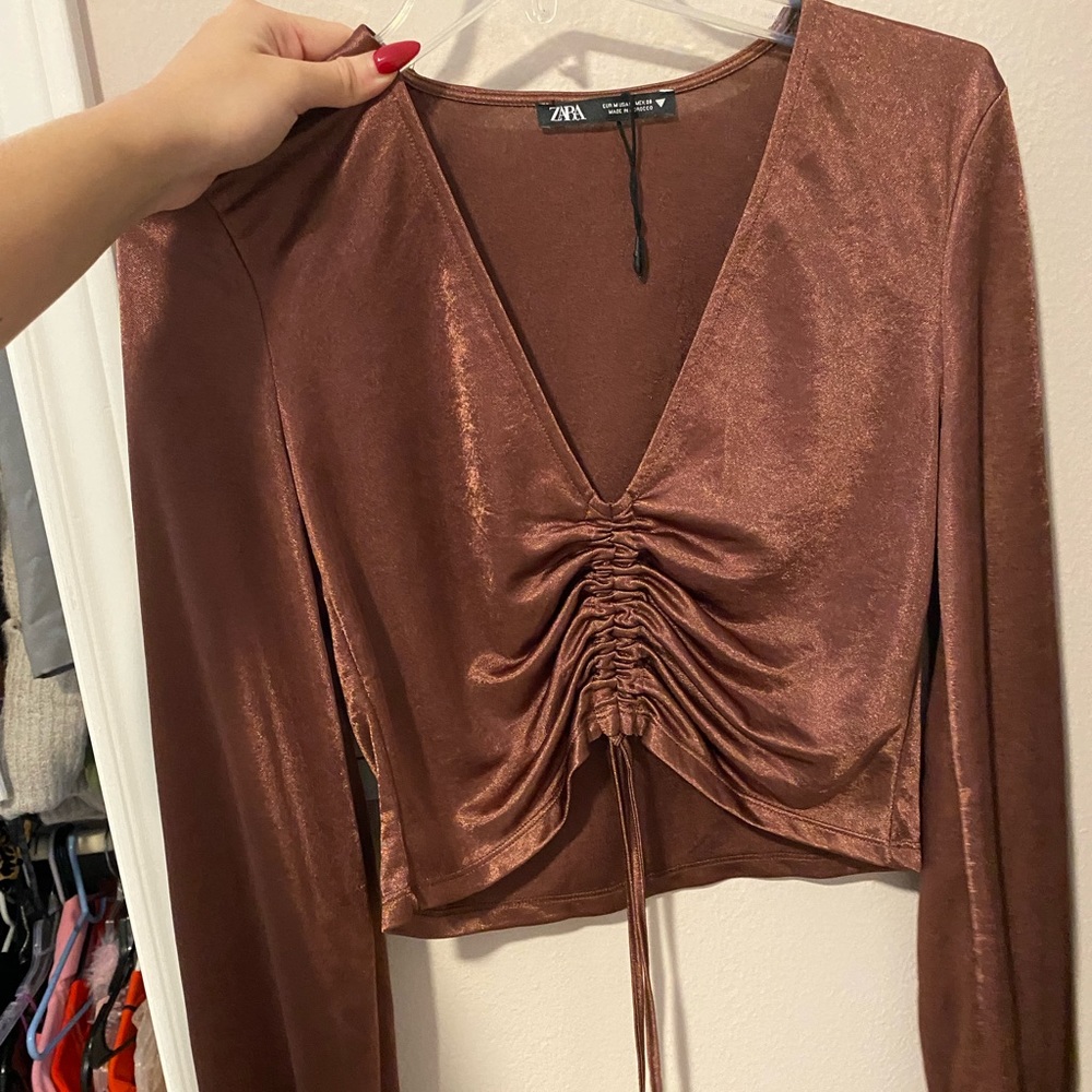 Brown Zara long sleeve crop top